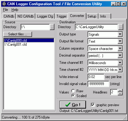Screenshot CAN Logfile Converter