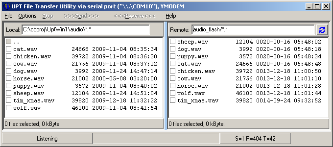 screenshot of the file transfer utility