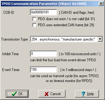 Screenshot PDO Communication Parameter Dialog