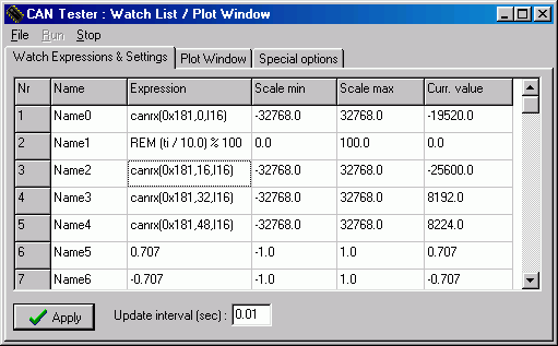 screenshot watch window with some examples