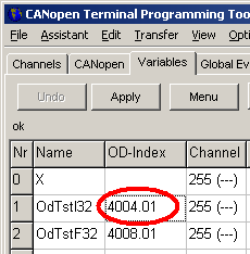 Closeup of the VAR-def-table, OD-Index column