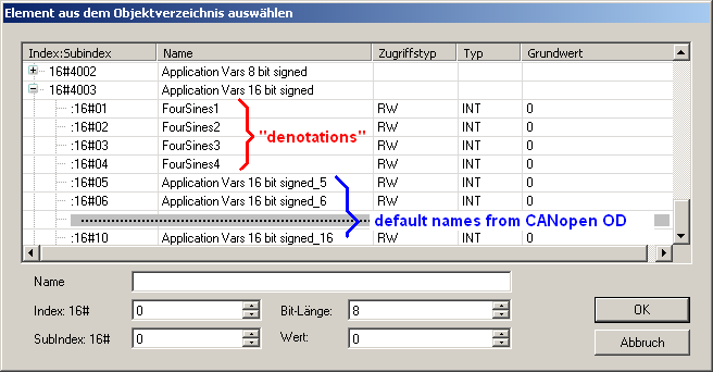 Screenshot 'Element aus dem Objektverzeichnis auswählen' in CoDeSys'