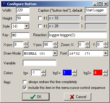 configuration of a button with colour gradient fill