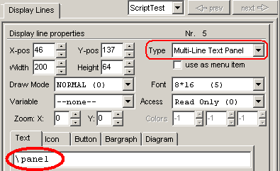 screenshot of a 'text panel' definition